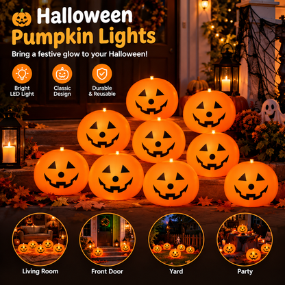 10Pcs Halloween Pumpkin LED Latex Balloons, Orange Inflatable Party Decor