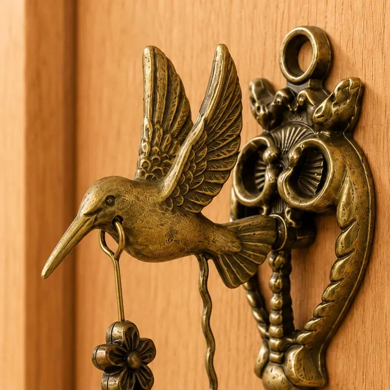 Vintage Hummingbird Doorbell, Wall-Mounted Antique Brass Metal Entry Bell