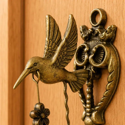 Vintage Hummingbird Doorbell, Wall-Mounted Antique Brass Metal Entry Bell