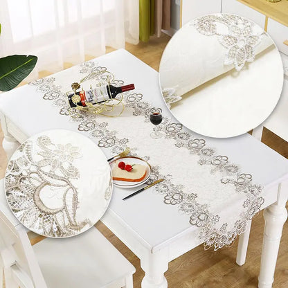 70 Inches Embroidery Lace Table Runner, Classic Jacquard Floral Dresser Scarf for Kitchen Dining Restaurant Party
