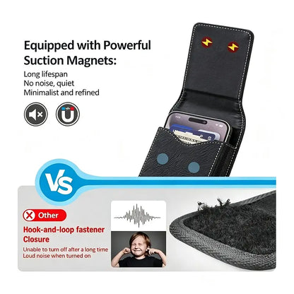 Men's Waist Phone Pouch with Card Slot, Magnetic Lock & Metal Belt Clip