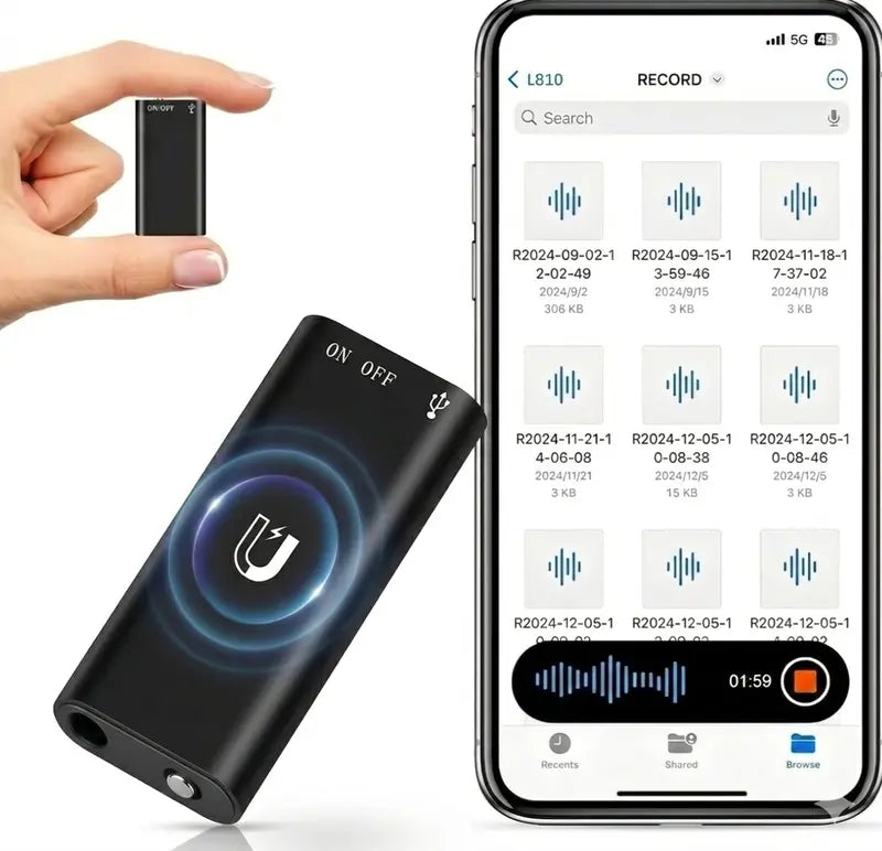 Ultra Mini Magnetic Recorder,Voice Activated,HD Noise Reduction, One-Touch Recording