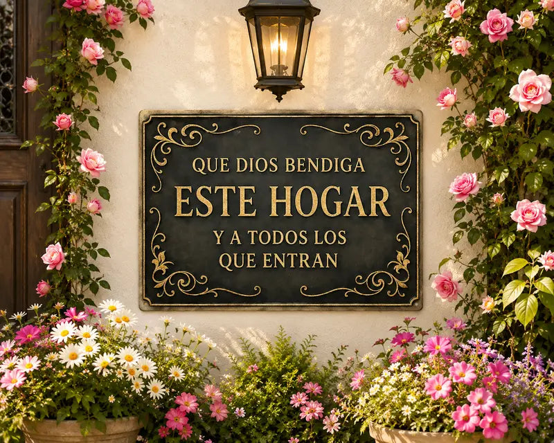 8x12in Spanish Religious Aluminum Wall Sign - Que Dios Bendiga Este Hogar Flat Decorative Sign