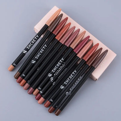 12pcs/set Long Lasting Matte Lip Liner Set, Waterproof Smudge-Proof Transfer-Proof