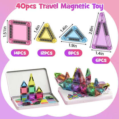 Mini Magnetic Building Blocks, 40 Pieces - Montessori Education Magnetic Travel Building Set