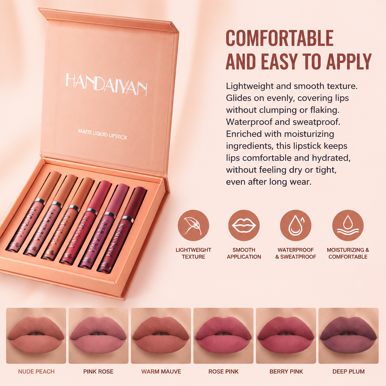 6-Piece Matte Liquid Lipstick Makeup Set,Long-lasting Wear, Non-sticky, Non-fading