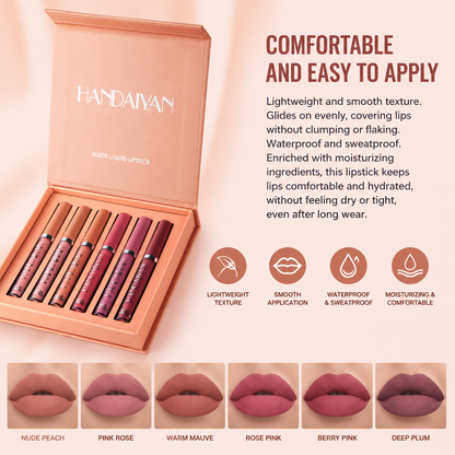 6-Piece Matte Liquid Lipstick Makeup Set,Long-lasting Wear, Non-sticky, Non-fading