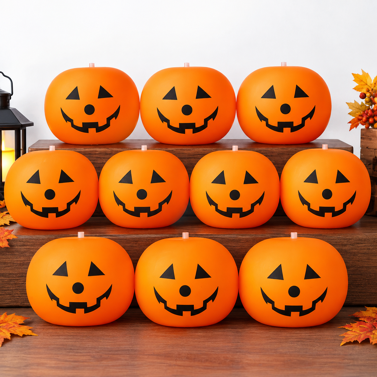 10Pcs Halloween Pumpkin LED Latex Balloons, Orange Inflatable Party Decor