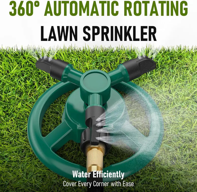 360° Rotating Lawn Sprinkler, Automatic Garden Water Sprinkler with 3 Nozzles