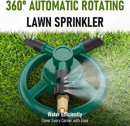 360° Rotating Lawn Sprinkler, Automatic Garden Water Sprinkler with 3 Nozzles