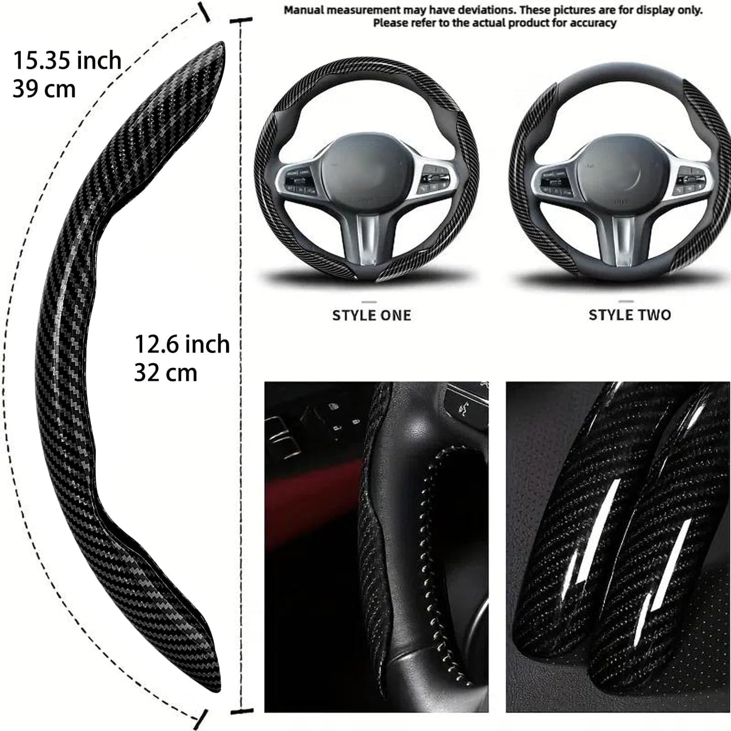 3Pcs Car Non-Slip Steering Wheel Protector, Universal 15 Inch, Carbon Fiber Design