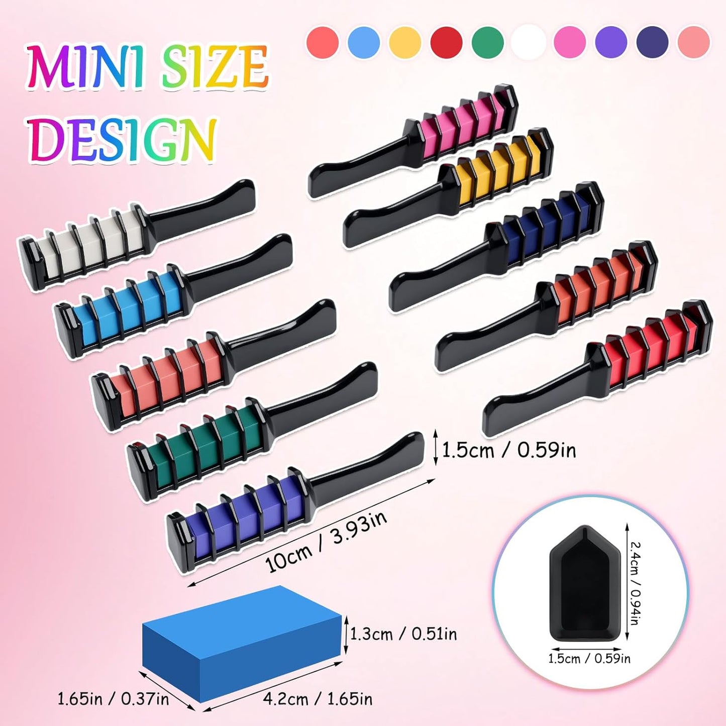 10 Colors Festive Fun Hair Chalk Combs, New Hair Chalk Comb Temporary Hair Color Dye for All Ages