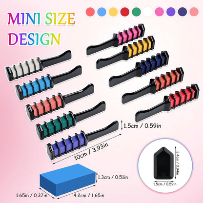 10 Colors Festive Fun Hair Chalk Combs, New Hair Chalk Comb Temporary Hair Color Dye for All Ages