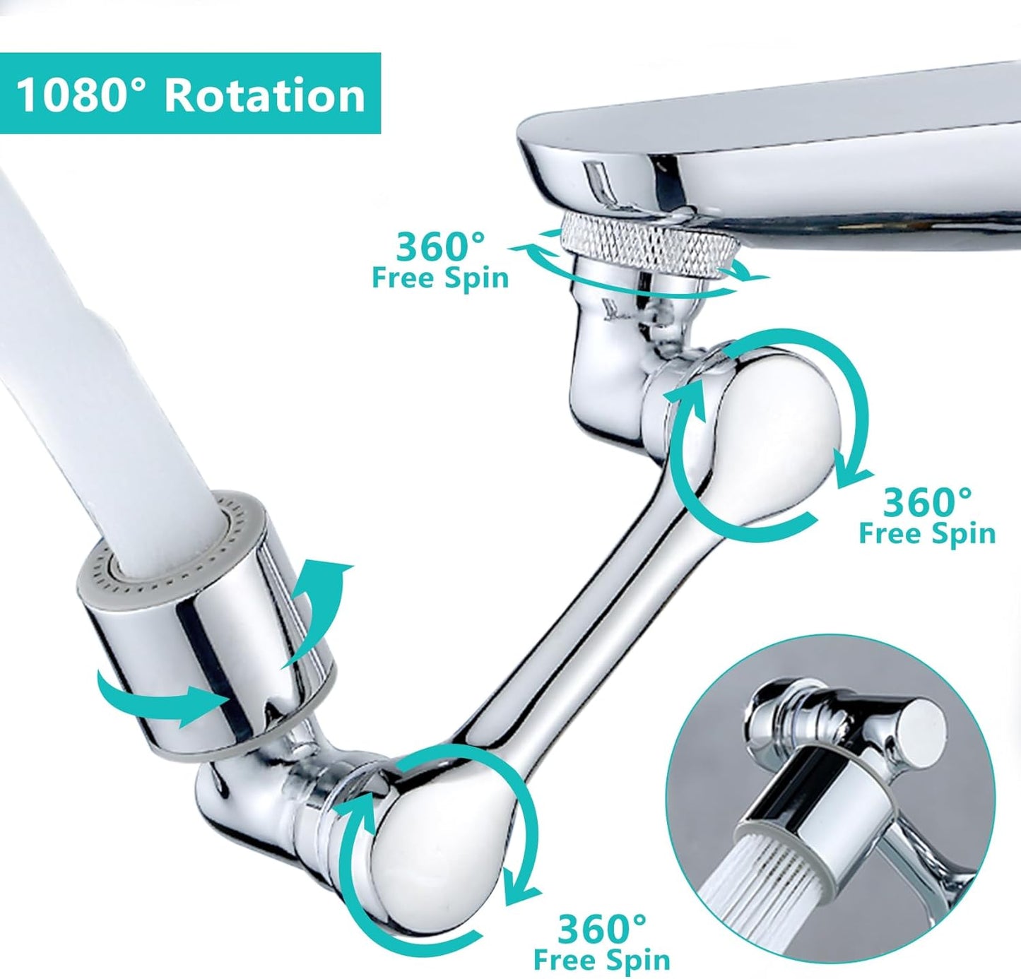 1080° Swivel Faucet Extender,2 Flow Modes Rotatable Sink Aerator Extension
