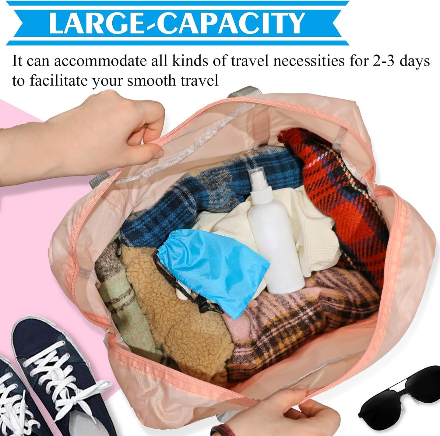2PCS Foldable Travel Duffel Bag Tote Carry on Luggage Bag