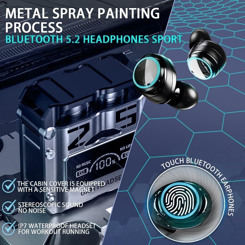 M25 BT5.3 Bluetooth Earphones Wireless Sports Touch Earphones,IPX7 Waterproof