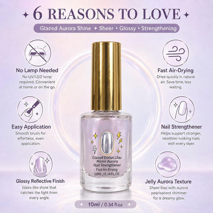 2Pcs Lilac Glossy Mirror Nail Strengthener, Glazed Donut Lilac Mirror Aurora Nail Strengthener Fast Air-Dry
