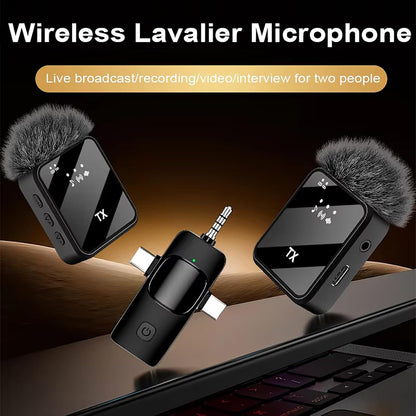 3 in 1 Wireless Lavalier Microphone for iPhone/Android/Camera,328ft Transmission, 18H Battery Life