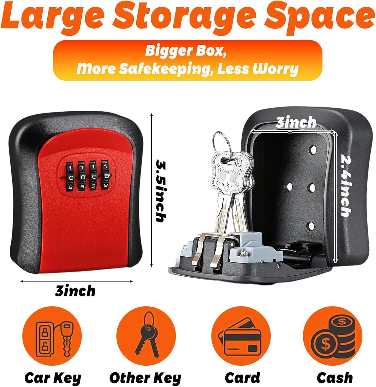 Wall Mount Key Lock Box - 4 Digit Combination Lockbox for Keys Safe Security