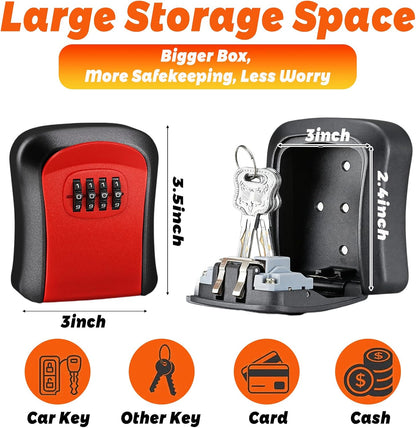 Wall Mount Key Lock Box - 4 Digit Combination Lockbox for Keys Safe Security