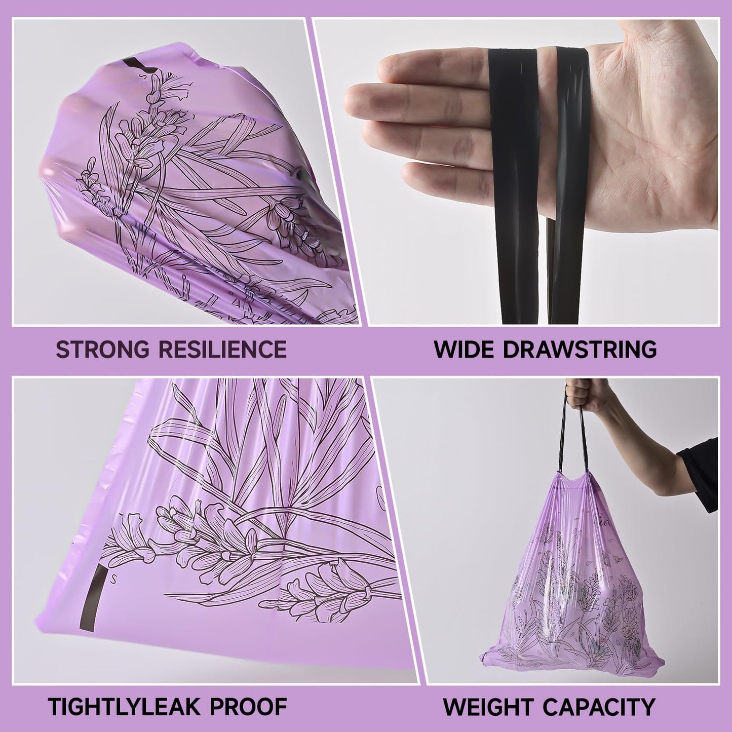 Lavender Scented Garbage Bags,Trash Bags 4 Gallon