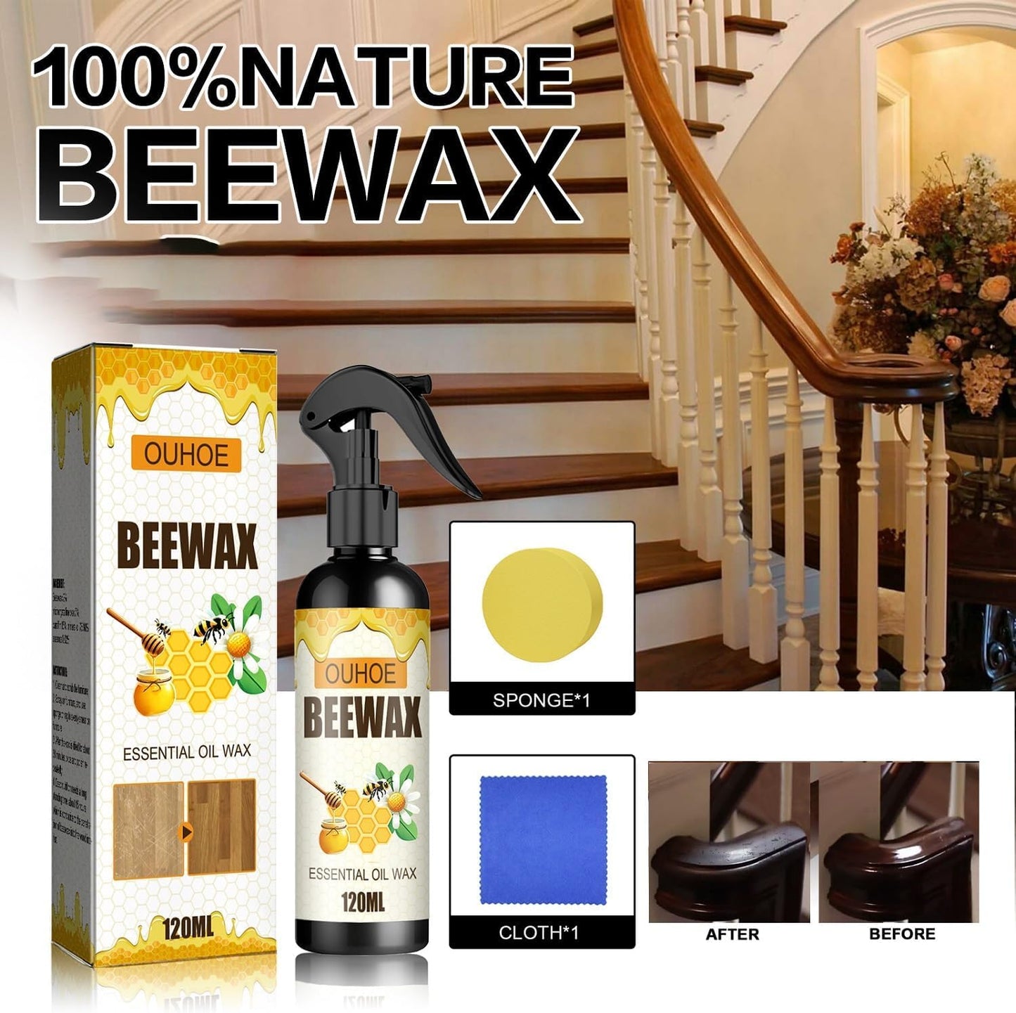 Beeswax Wood Polish - Furniture Polish with Tool