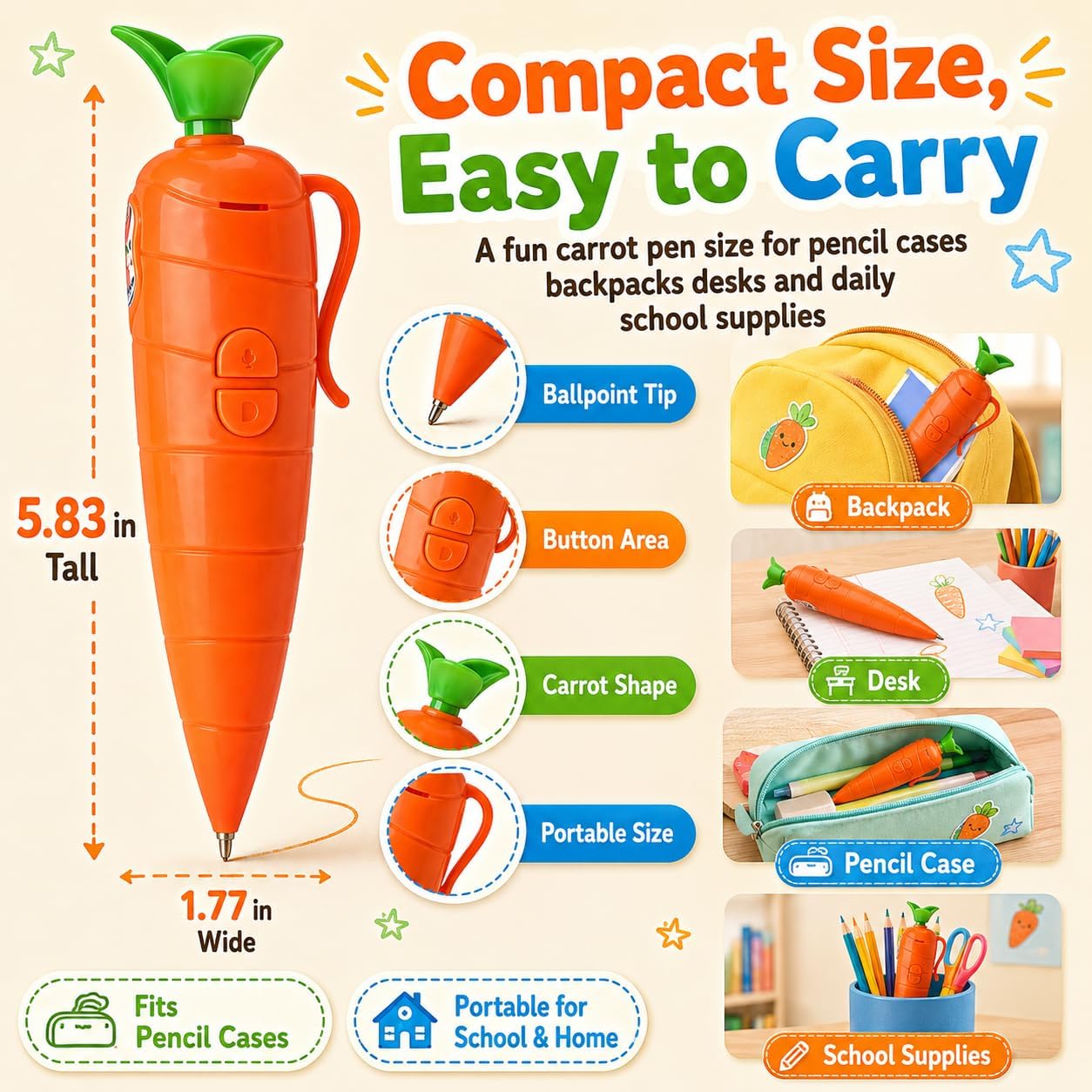 Carrot Recorder Pen, 2026 New Multi-Function Voice Recording Pen with Ballpoint Writing Tool