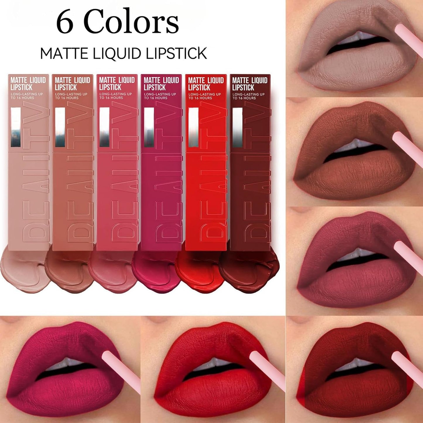 6Pcs/set Matte Lipstick, Long Lasting, Waterproof, Smudge Proof, Velvet Lip Tint