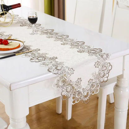 70 Inches Embroidery Lace Table Runner, Classic Jacquard Floral Dresser Scarf for Kitchen Dining Restaurant Party