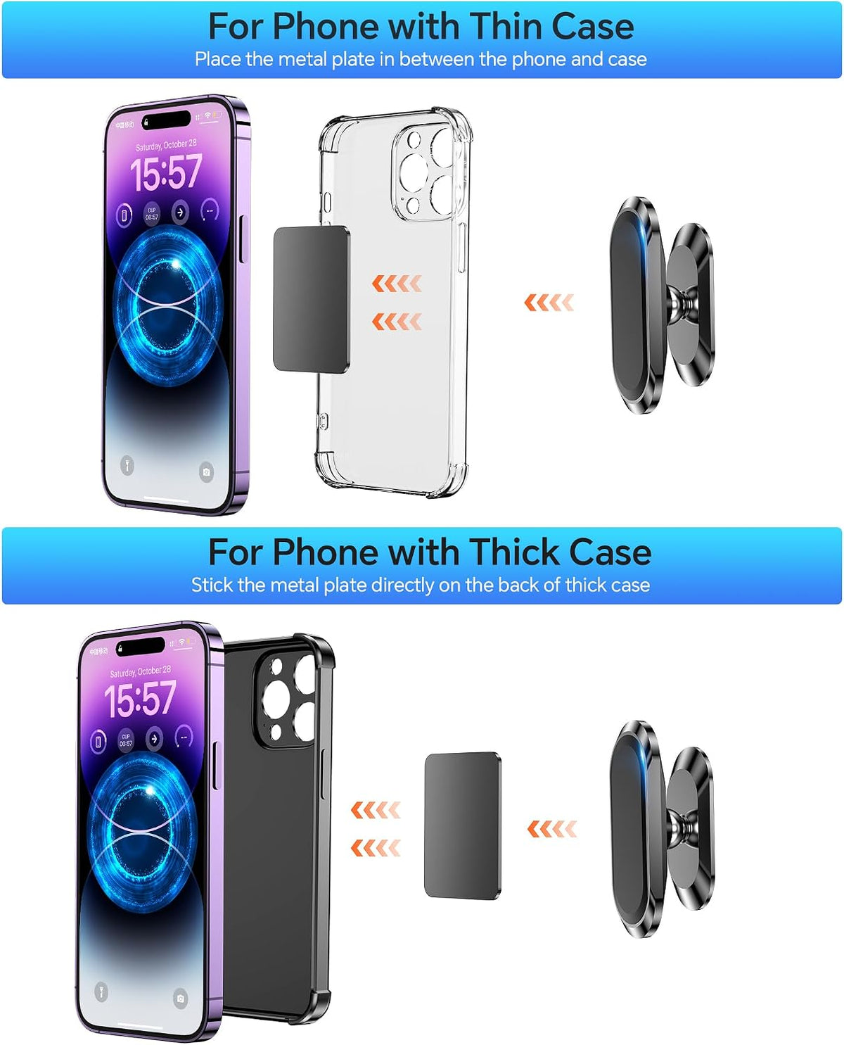 2 Pcs Magnetic Phone Holder for Car -360 Rotation,Compatible with All Cell Phone