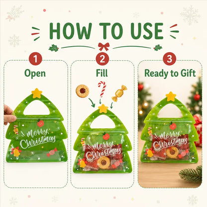 30 Pcs Christmas Party Candy Resealable Bags, Christmas Tree Shaped Plastic Zipper Snack Bags with Handles