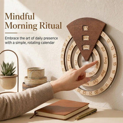 Wooden Perpetual Calendar – Rotating Wall Calendar, Manual Rotating Ring Date Month Day Tracker
