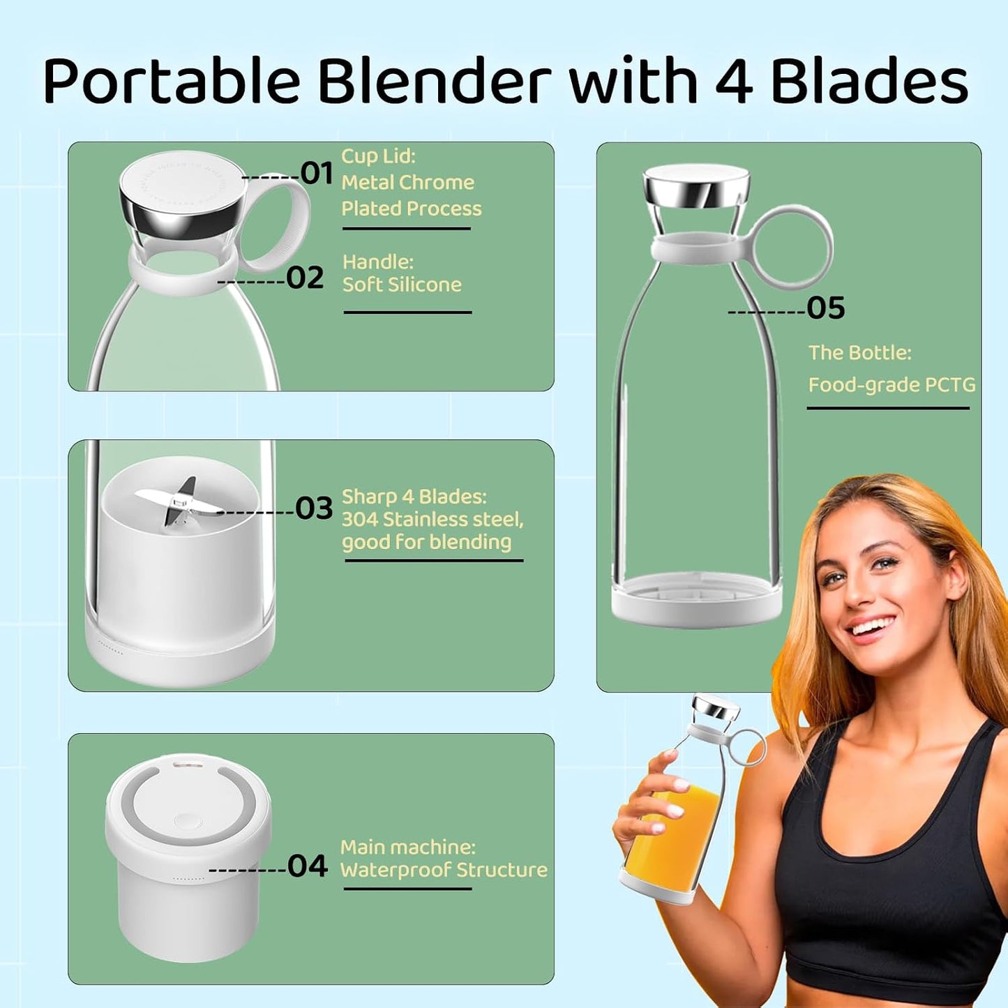 Portable Electric Juicer Bottle |Wireless Rechargeable Travel Blender Milkshakes Juicer