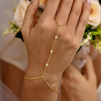 4 Pcs/set Hand Chain Bracelets for Women, Dainty Ring Bracelet Hand Chain