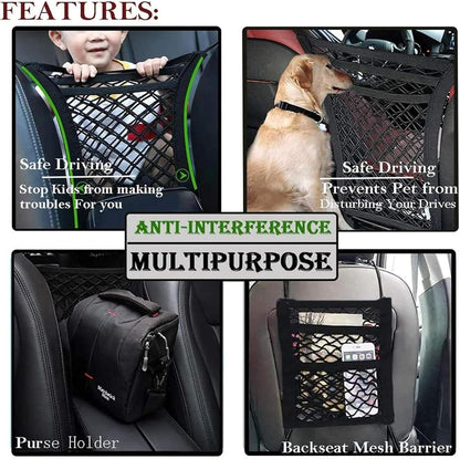 3-Layer Car Mesh Organizer, Seat Back Net Bag, Barrier of Backseat Pet Kids