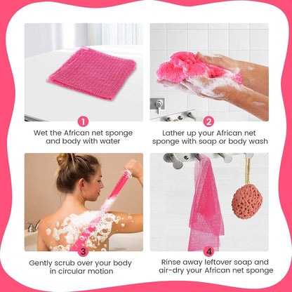 2PCS African Net Sponge, Authentic Exfoliating Body Scrubber for Bath and Shower
