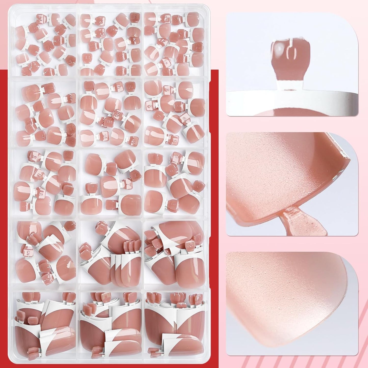 150pc White French Tips Press on Toenails Women Fake Toenail Kit