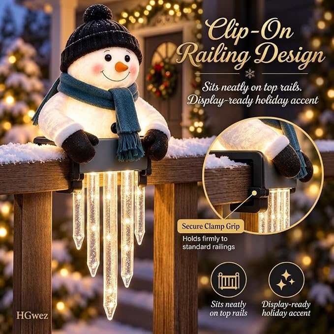 Snowman Icicle Light Decor, Outdoor Christmas LED Holiday Porch Lights