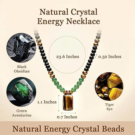 Money Necklace Jewelry for Women Men, Wealth Tiger Eye Obsidian Beaded Good Luck Natural Stone