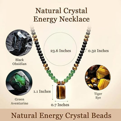 Money Necklace Jewelry for Women Men, Wealth Tiger Eye Obsidian Beaded Good Luck Natural Stone
