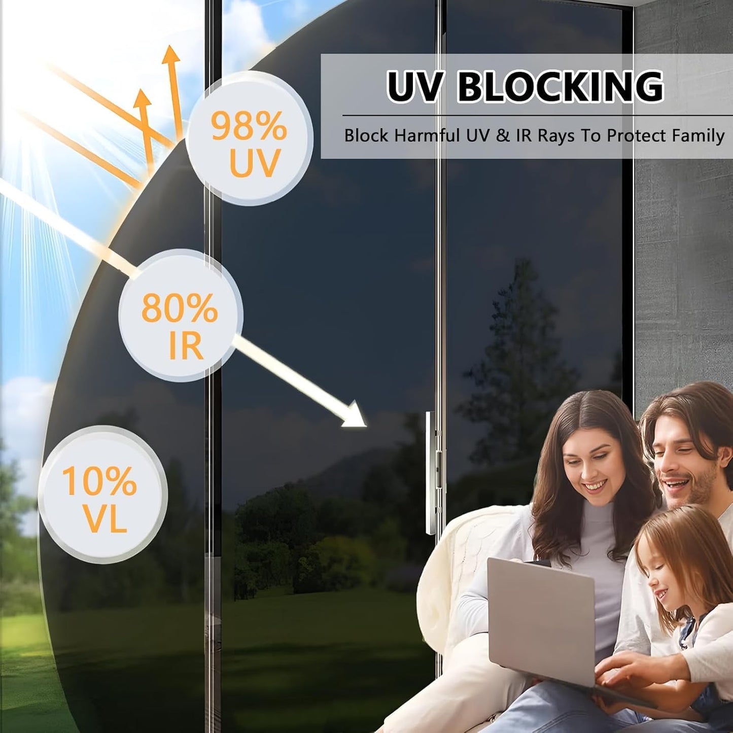 Window Heat Insulation Privacy Film 99% UV Protection Heat Control