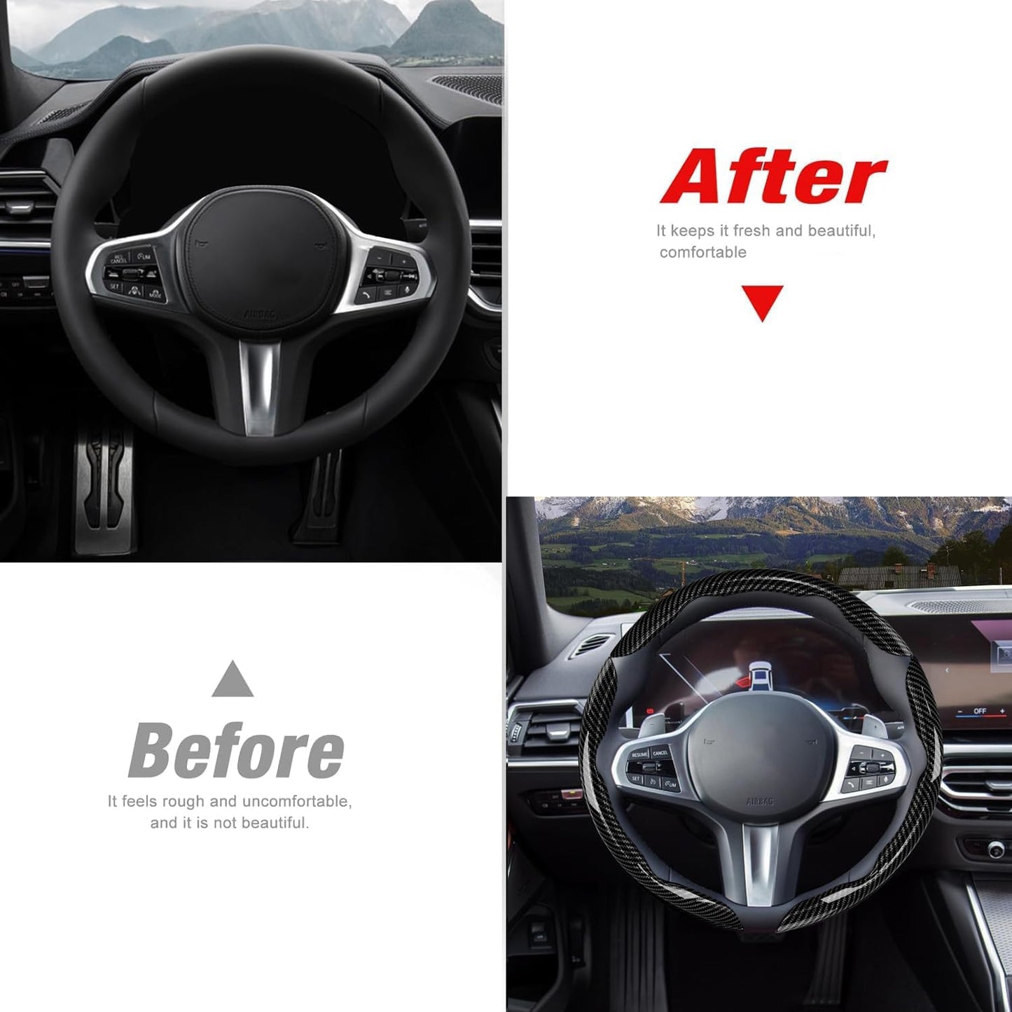 3Pcs Car Non-Slip Steering Wheel Protector, Universal 15 Inch, Carbon Fiber Design