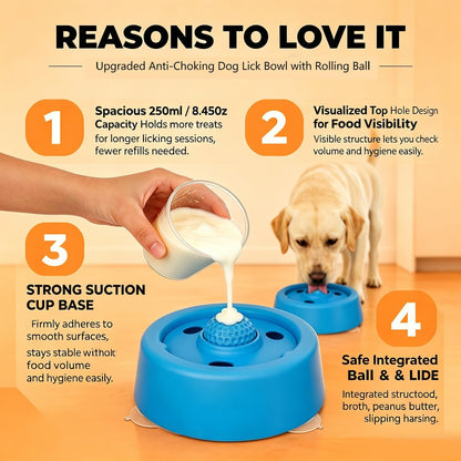 Dog Licking Bowl with Rolling Ball Anti-Slip Lick Bowl for Dogs & Cats Slow Feeder
