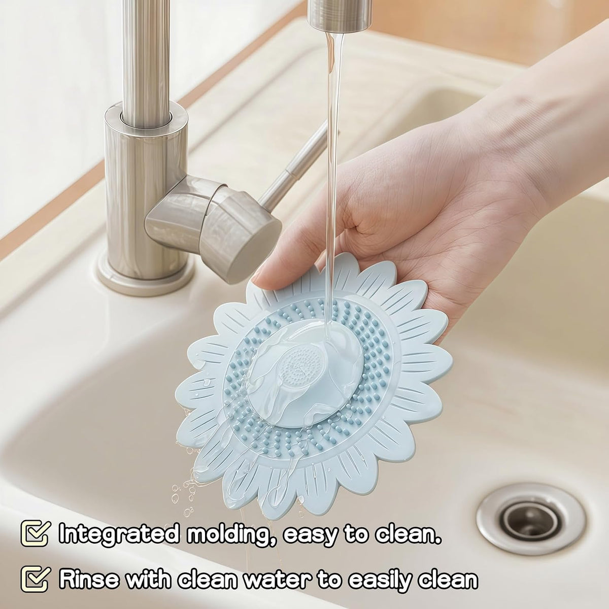2Pcs Sunflower Silicone Drain Cover Hair Catcher and Odor Stopper