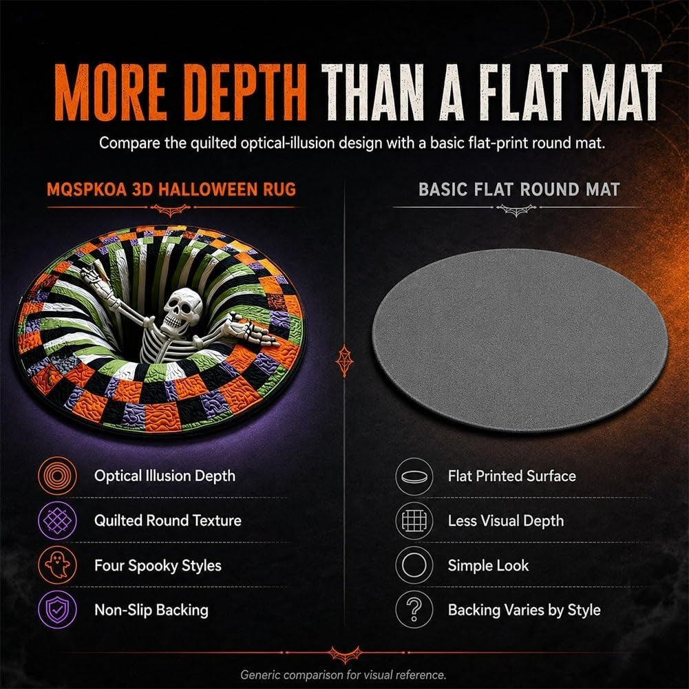 3D Halloween Rug, Novelty Ghost Skeleton 3D Optical Illusion Rugs