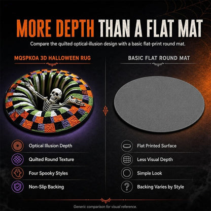 3D Halloween Rug, Novelty Ghost Skeleton 3D Optical Illusion Rugs