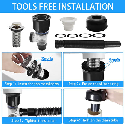 Sink Drain Pipe, Expandable Flexible Kitchen Sink Drain Pipe P Trap Kitchen Sink for Bathroom Kitchen 1‑1/4 in