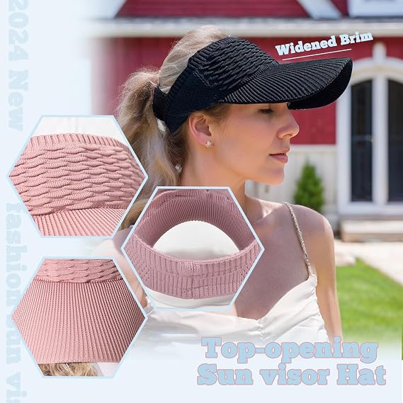 Sun Visor Hats, Wide Brim Sun Hats with UV Protection, Knitted Running Visors for Women