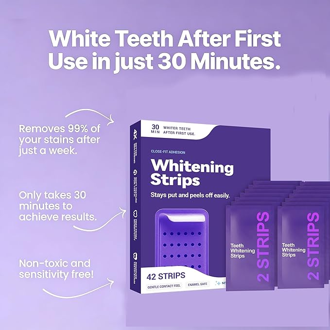 42 Strips Purple Teeth Whitening Strips - Fast Dissolving Teeth Whitening Strips, Tooth Stain Treatment, Portable