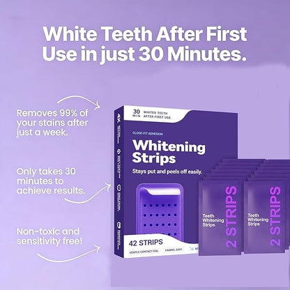 42 Strips Purple Teeth Whitening Strips - Fast Dissolving Teeth Whitening Strips, Tooth Stain Treatment, Portable